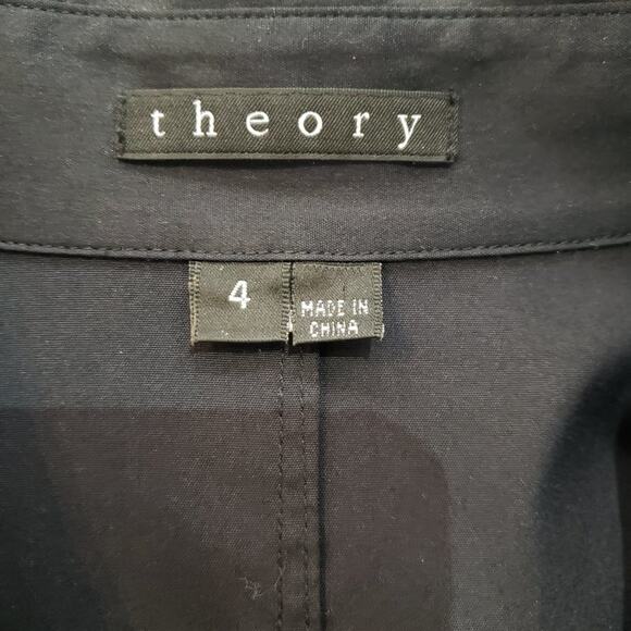 Theory Shirt Dress Women 4 Lannie Black Cotton Stretch Roll Tab Long Sleeve - Picture 6 of 9